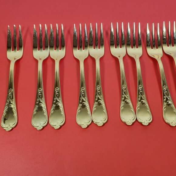 Solingen 6 Teaspoons & 9 Cake Forks 23/24K Gold Plated Stainless-Germany - Picture 7 of 10